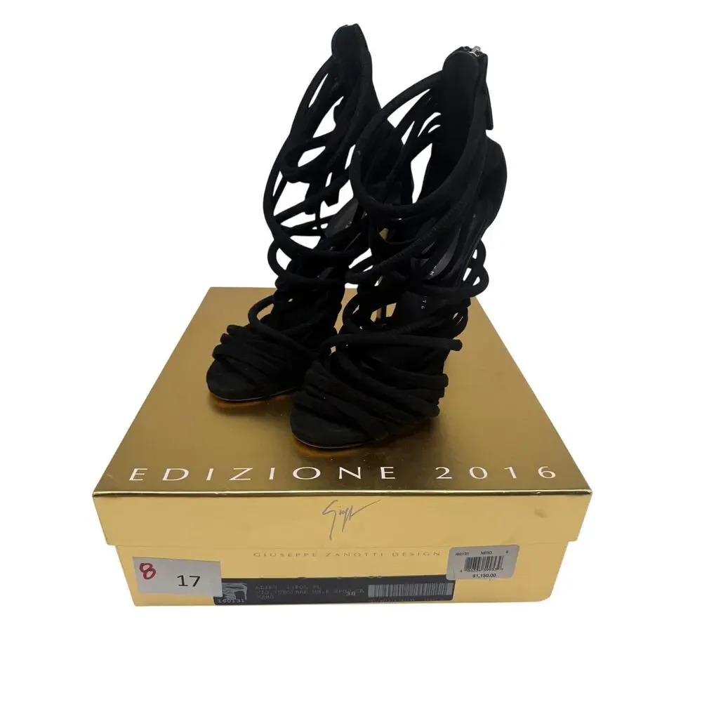 Giuseppe Zanotti Black Suede Runway Strappy Stiletto Sandals Women's Size 8